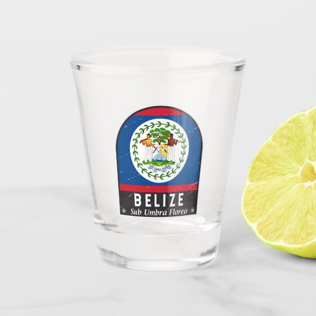 Belise Flag Emblem Distressed Vintage Shot Glass (Front)