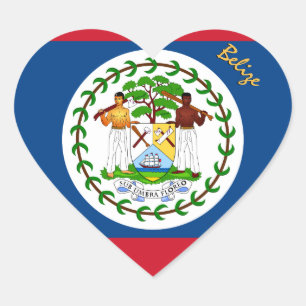 Belise Heart Sticker, Patriotic Belizean Flag Sticker