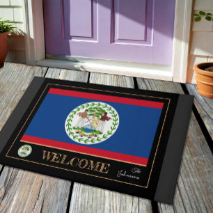 Belise house mat, Belizean Flag sports / Welcome Doormat