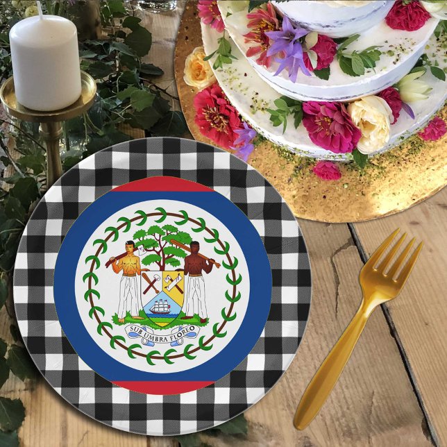 Belise Plate, buffalo plaid & Belise Flag Paper Plate (Creator Uploaded)
