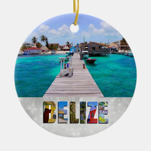 Belise San Pedro Beach Ambergris Caye Christmas Ceramic Tree Decoration (Front)