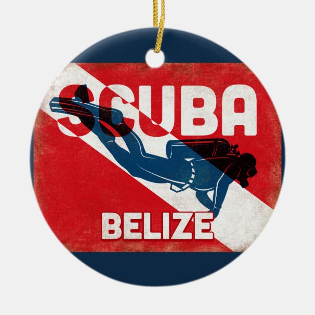 Belise Scuba Diver - Blue Retro Ceramic Tree Decoration (Front)