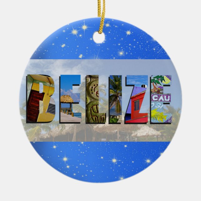 Belise Travel Photos Tropical Beach Blue Christmas Ceramic Tree Decoration (Front)