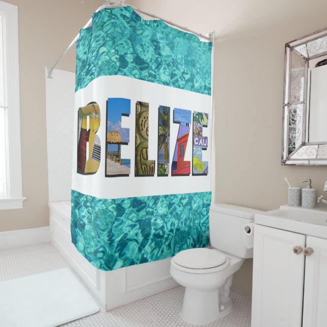 Belise Tropical Beach Blue Ocean Travel Photo Shower Curtain (In Situ)
