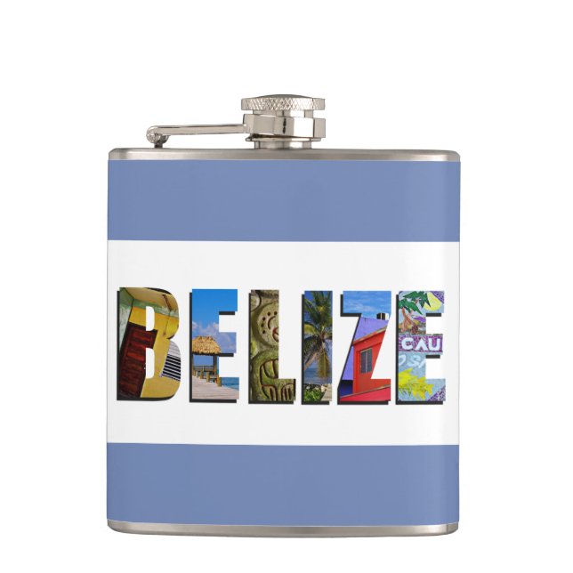 Belise Tropical Beach Blue Ocean Travel Photos Hip Flask (Front)