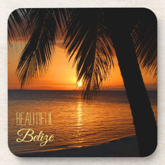 Belise Tropical Palm Tree Sunset Photograph Coaster