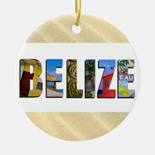 Belise Tropical Sand Beach Travel Photos Christmas Ceramic Tree Decoration (Front)