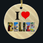 Belise Tropical Sand Beach Travel Photos Christmas Ceramic Tree Decoration<br><div class="desc">Show everyone your love for the country of Belise with this ornament containing photos of Ambergris Caye,  Caye Caulker,  and Mayan ruins imposed over a tropical sand beach background.</div>