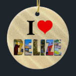 Belise Tropical Sand Beach Travel Photos Christmas Ceramic Tree Decoration<br><div class="desc">Show everyone your love for the country of Belise with this ornament containing photos of Ambergris Caye,  Caye Caulker,  and Mayan ruins imposed over a tropical sand beach background.</div>