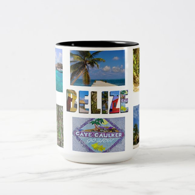 Belise Vacation Create Your Own 6 Photos Collage Two-Tone Coffee Mug (Center)