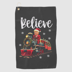 Belive Trump Riding a Train Christmas Santa Apron Golf Towel