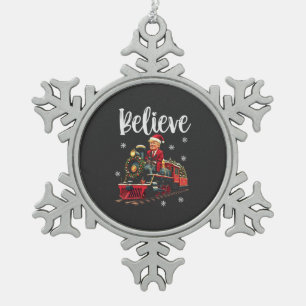 Belive Trump Riding a Train Christmas Santa Apron Snowflake Pewter Christmas Ornament