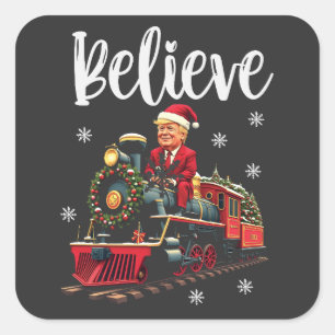 Belive Trump Riding a Train Christmas Santa Apron Square Sticker