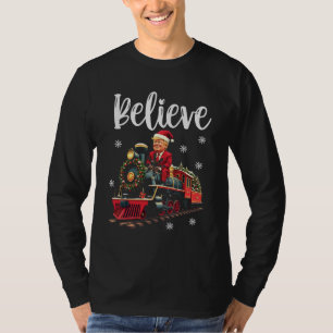 Belive Trump Riding a Train Christmas Santa Apron T-Shirt