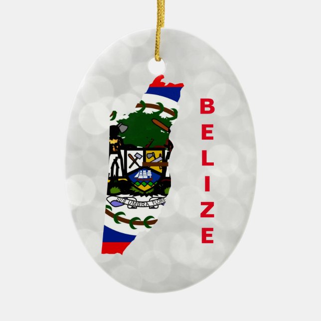 Belize Belizean Flag Map Ceramic Tree Decoration (Front)
