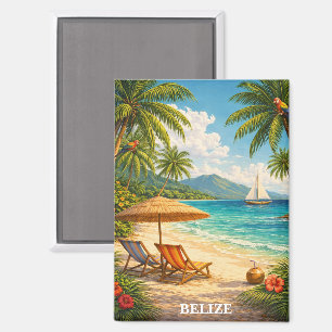 Belize Caribbean Tropical Vintage Travel Magnet