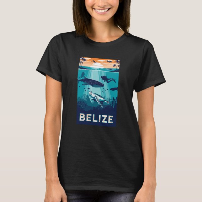 Belize Snorkeling Whale Shark Sea Turtle Caribbean T-Shirt (Front)