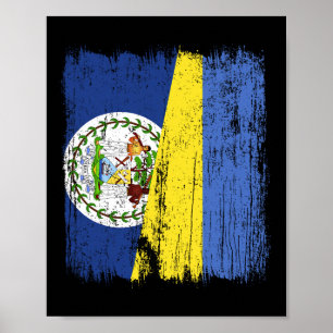 Belize Ukraine Half Flag Belizean Ukrainian Herita Poster