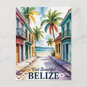Belize Watercolor Travel Art Vintage Holiday Postcard
