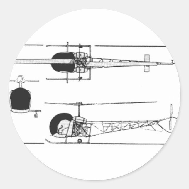 Bell 47 Helicopter Classic Round Sticker (Front)