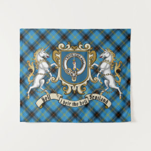 Bell Clan Badge & Unicorns w/Tartan  Tapestry