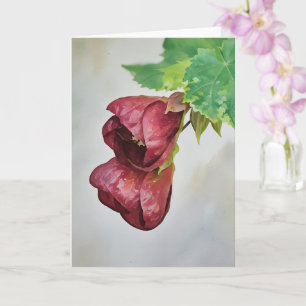 Bell Flowers Burgundy Red Art Note Card