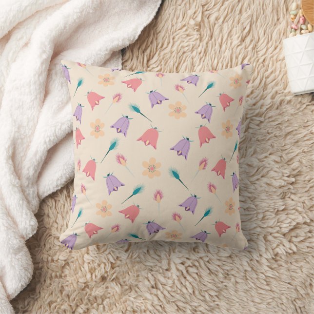 Bell Flowers Pattern on Beige Background Cushion (Blanket)
