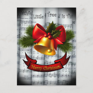 Bell~ Holly~Ribbon ~ Rolled Christmas Sheet Music Holiday Postcard