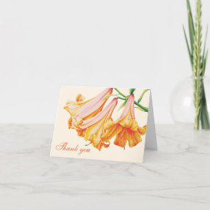 Bell orange lily botanical art thank you card