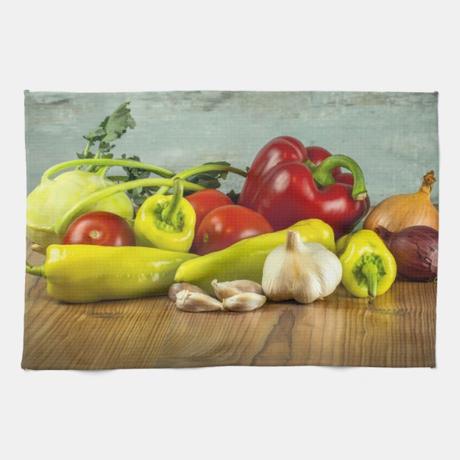 Bell Pepper Onion and Garlic Kitchen Towel (Horizontal)