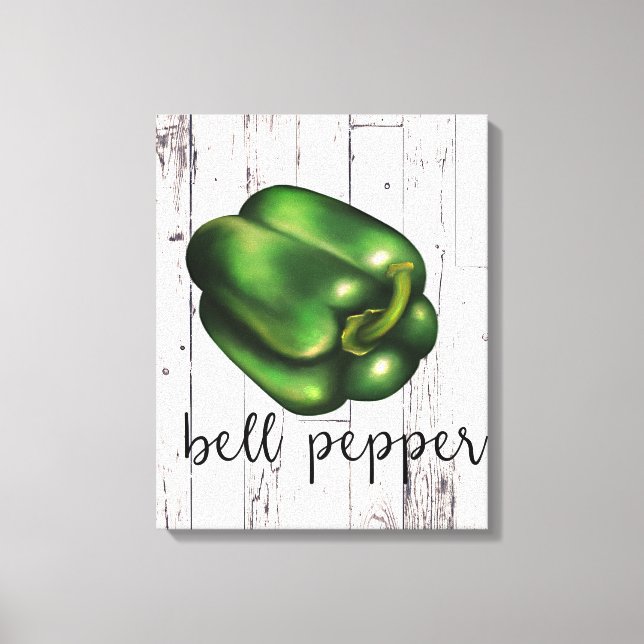 BELL PEPPER White Wood Rustic Farmhouse Kitchen Canvas Print (Front)