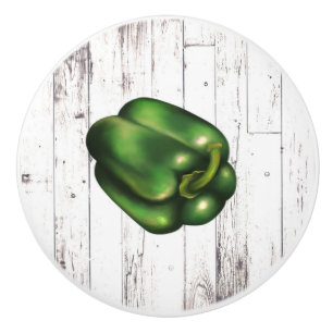 Bell Pepper White Wood Rustic Farmhouse Kitchen Ceramic Knob