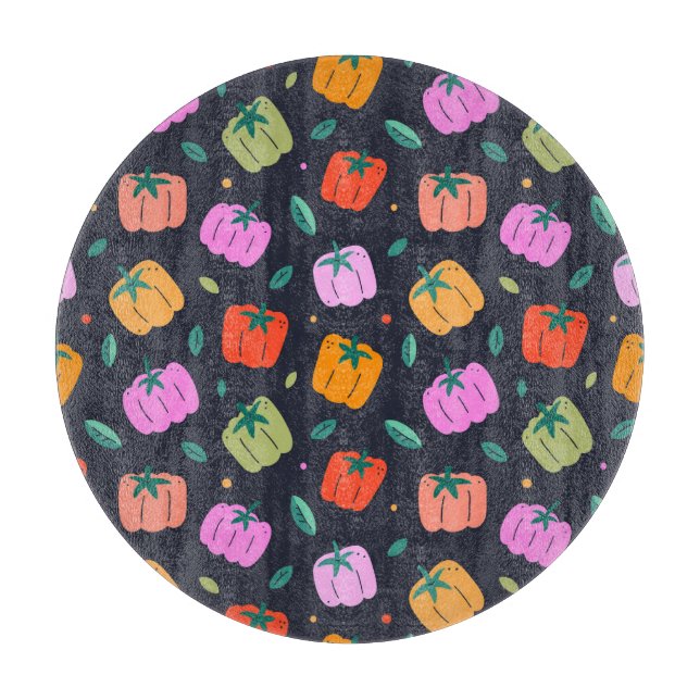 Bell Peppers Hand Drawn Vegetable Cutting Board (Front)
