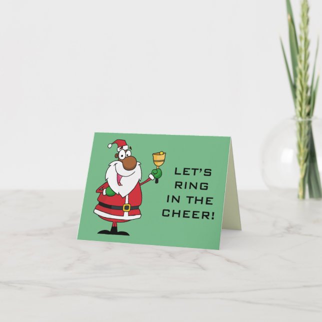 Bell Ringing Black Santa Claus Holiday Card (Front)