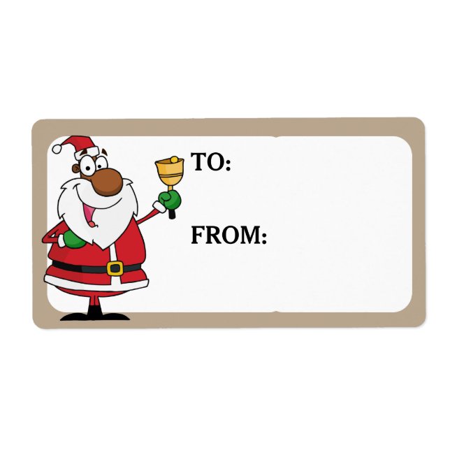 Bell Ringing Black Santa Printed Gift Label (Front)