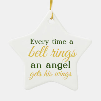 Bell Rings, An Angel Gets His Wings Gold Feathers Ceramic Tree Decoration