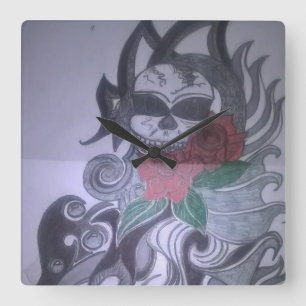 bell with print of tattoo design btje square wall clock