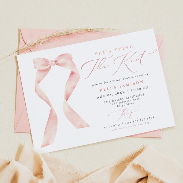 BELLA Blush Bow She's Tying the Knot Bridal Shower Invitation (Creator Uploaded)
