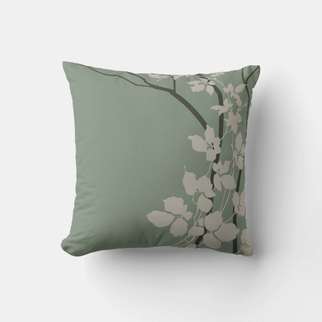 Bella Cherry Blossoms | olive grey sage jade mist Cushion (Front)