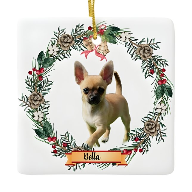 Bella Chihuahua Dog Photo Personalized Ceramic  Ceramic Ornament (Creator Uploaded)