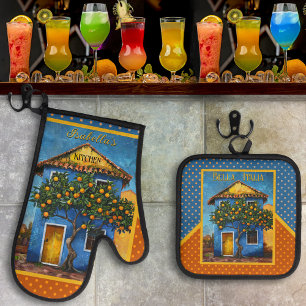 Bella Italia Mediterranean Citrus Tree Oven Mitt & Pot Holder Set