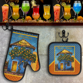 Bella Italia Mediterranean Citrus Tree Oven Mitt & Pot Holder Set