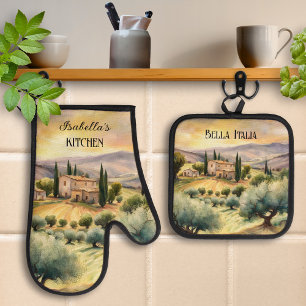 Bella Italia Tuscan Landscape Italian Oven Mitt & Pot Holder Set