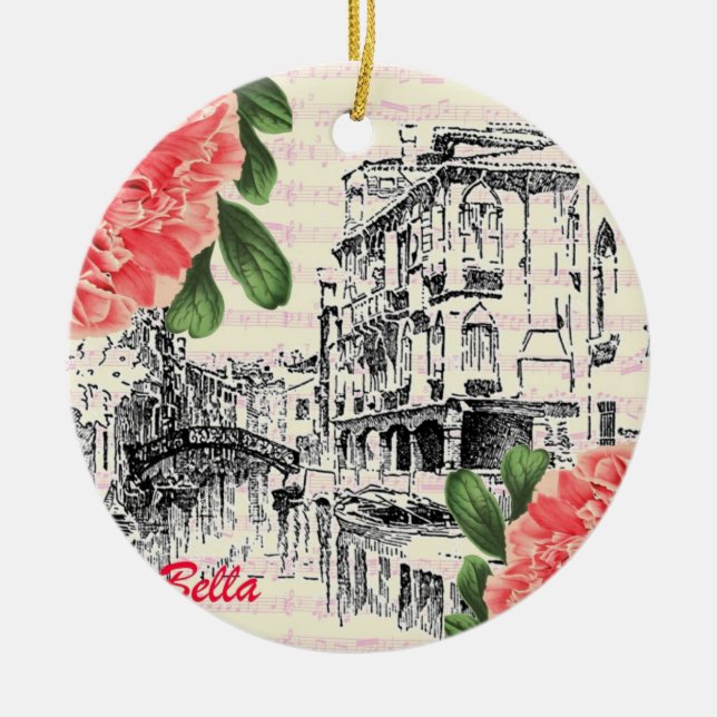 Bella Italy Peony Ceramic Tree Decoration (Front)