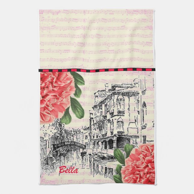 Bella Italy Peony Tea Towel (Vertical)