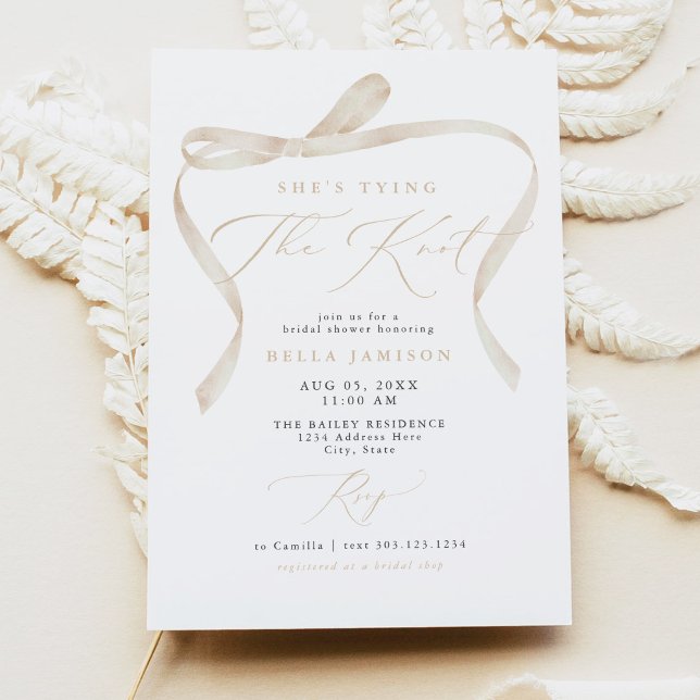 BELLA Ivory Bow She's Tying the Knot Bridal Shower Invitation (Creator Uploaded)