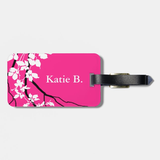Bella Swirling Vines Cherry Blossom | fuchsia Luggage Tag (Back Horizontal)