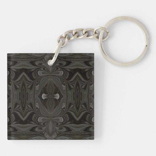 Belladonna Black Abstract Acrylic Fluid Art Key Ring (Back)