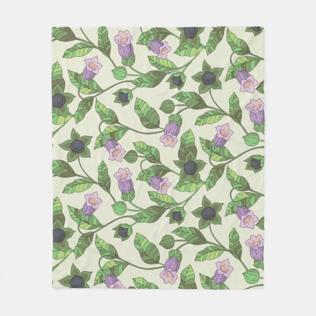 Belladonna Flowers: Vintage Floral Illustration Fleece Blanket (Front)
