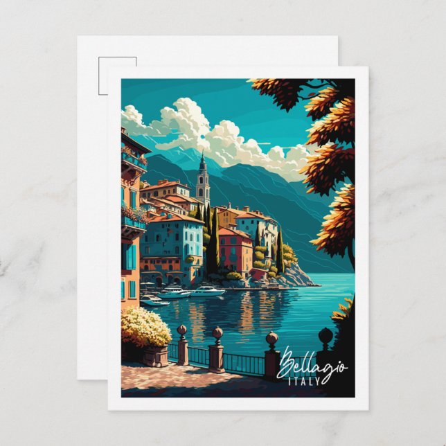 Bellagio Italy vintage travel illustration Postcard (Front/Back)